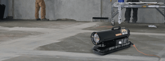 Mi-T-M space heater operating in a construction or jobsite environment