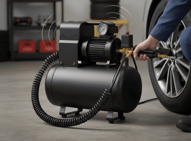 Mi-T-M air compressor operating on an active jobsite